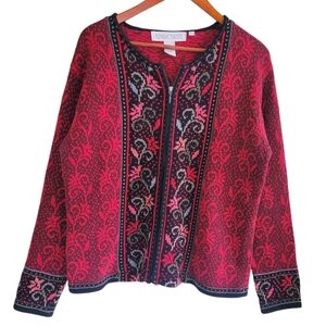 Nordic Traders Full Zip Cardigan Sweater Red Womens Large